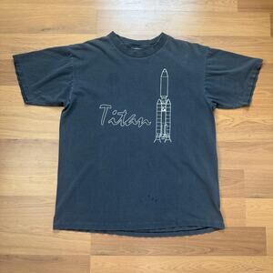 Vintage 80's NASA Titan III-B IIIE Centaur Rocket Faded Black Tee Shirt Sz Large